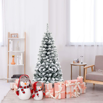 Dreamade Artificial Snow Flocked Christmas Tree, Slim Xmas Snowy Tree for Indoor and Outdoor Use - DreamadeUS