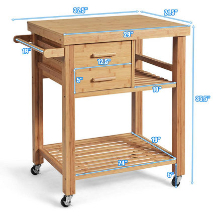 Dreamade Kitchen Island, Bamboo Island Cart, Natural