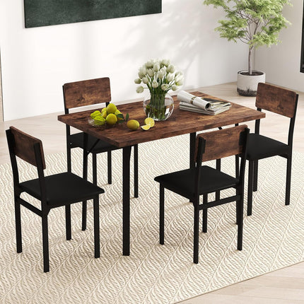 Dreamade 5-Piece Dining Table Set for 4 People Industrial Kitchen Table and 4 PU Leather Chairs