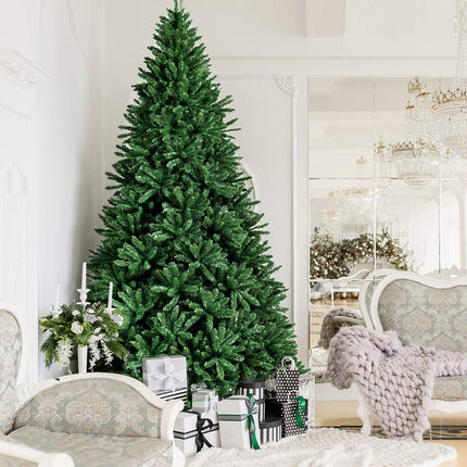 9ft Artificial Douglas Christmas Tree, Unlit Hinged Pine Tree, with 3594 Branch Tips and Solid Metal Stand - DreamadeUS