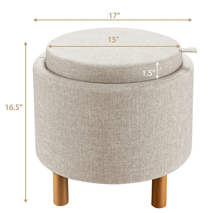 Dreamade Round Storage Ottoman with Tray, Accent Storage Footstool w/ Soft Padding