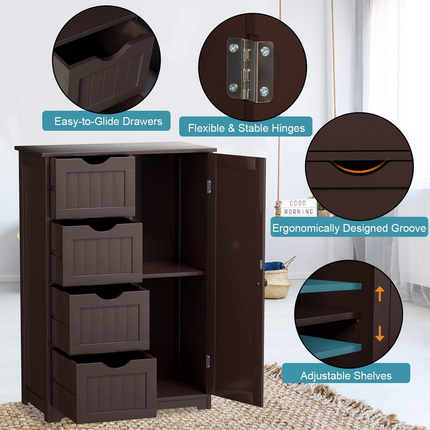 Dreamade Bathroom Floor Cabinet Wooden with 1 Door & 4 Drawer