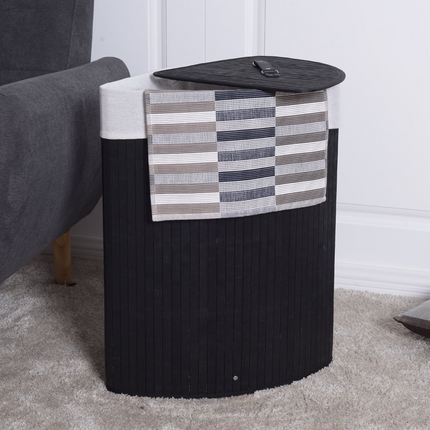 Dreamade Corner Laundry Hamper with Lid, Bamboo Laundry Basket with Removable Liner and Handle