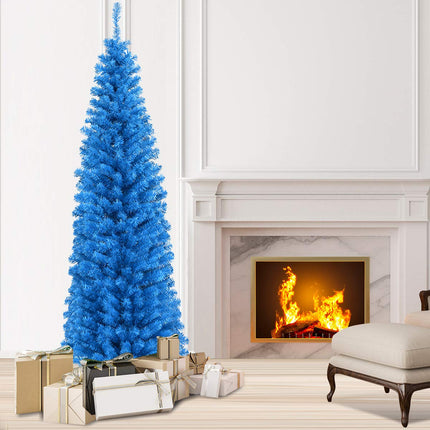 6ft Blue Pencil Christmas Tree, Artificial Slim Tree - DreamadeUS