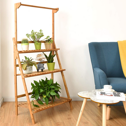 Dreamade 3-Tier Hanging Plant Stand Storage Shelf, Folding Flower Pot Organizer Display Storage Rack