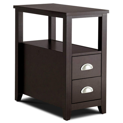 Dreamade End Table Wooden W/ 2 Drawers and Shelf Space-Saving Rectangular Bedside Table