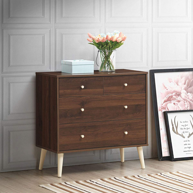 Dreamade 4-Drawer Dresser, Free-Standing Chest Wood Legs and Sliding Rail
