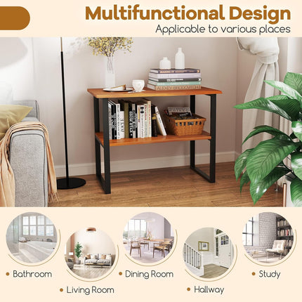Dreamade Bathroom Storage Shelf with Waterproof Finish, 2-Tier Teak Wood Bookshelf