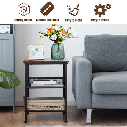 Dreamade Stable Metal Frame Easy Assembly Accent Wood Look Printer Table Bedroom Nightstand(1,Black&Rustic Brown)