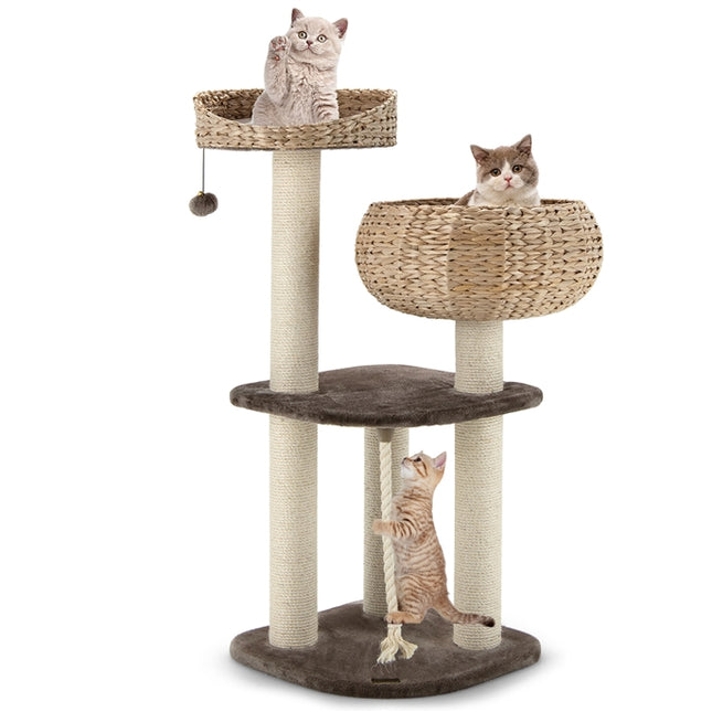 DREAMADE 41 Inches Wicker Cat Tree, Modern Cat Tower with Handwoven Cat Condo & Perch