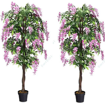 DREAMADE Artificial Wisteria Tree 6ft, Purple Red Wisteria w/Pot, Flowers