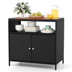 DREAMADE Outdoor Storage Cabinet, Wicker Patio Cabinet with Wood Top, Black