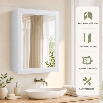 DREAMADE Wall Mount Cabinet with Mirror, Single-Door Wooden Medicine Cabinet with Adjustable Shelf & Mirror