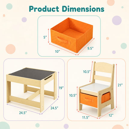 DREAMADE Toddler Table and Chair Set, 3 in 1 Wooden Activity Table w/Storage Drawer&Box