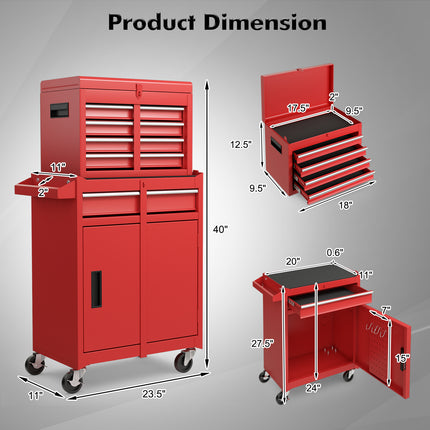 DREAMADE 5-Drawer Tool Chest Combo, Rolling Tool Cabinet w/Detachable Top Tool Box