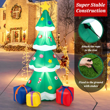 DREAMADE 6 FT Inflatable Christmas Tree, Blow Up Christmas Decoration, Self Inflating X-mas Tree w/ 3 Gift Boxes