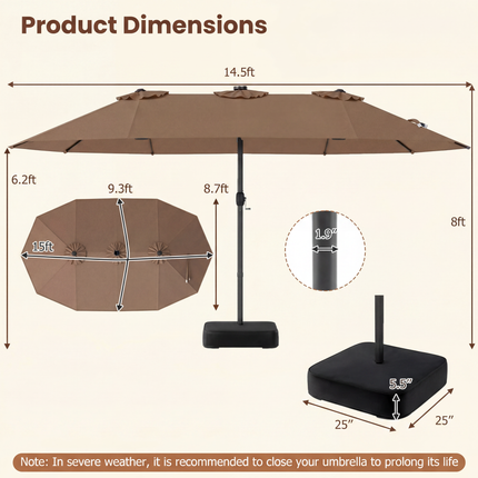 DREAMADE 15 ft Double-Sided Patio Umbrella w/Base Included, Large Outdoor Umbrella w/ 48 Solar Lights