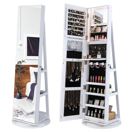 DREAMADE 360° Rotating Jewelry Armoire, 3-in-1 Lockable Large Capacity Jewelry Organizer w/ 3 Color LED Lighting