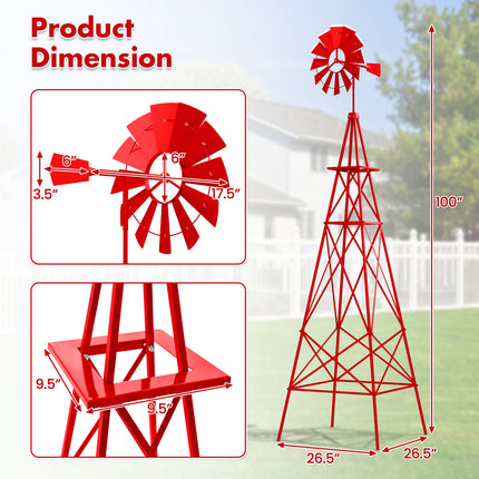 DREAMADE 8ft Steel Windmill, Farmhouse Windmill Decoration with Directional Vane