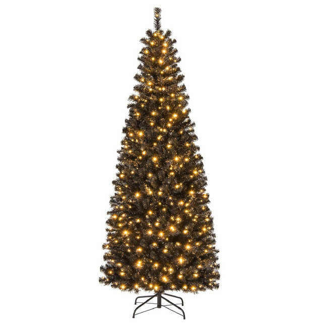 7 FT Pre-lit Black Halloween Tree with 818 Branch Tips, Warm White LED Lights