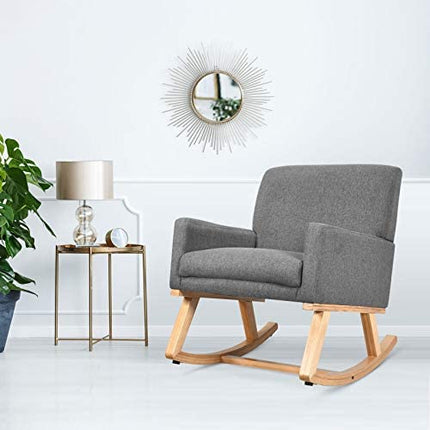 Dreamade Upholstered Rocking Chair with Fabric Padded Seat and Solid Wood Base