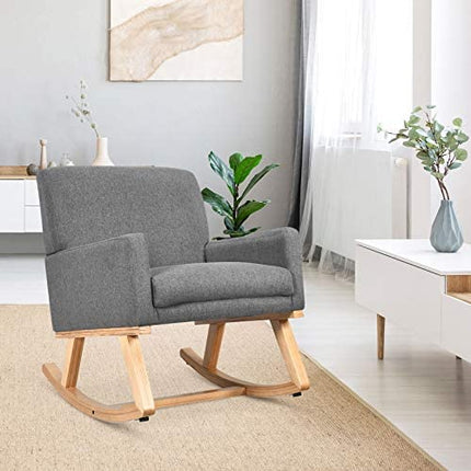 Dreamade Upholstered Rocking Chair with Fabric Padded Seat and Solid Wood Base