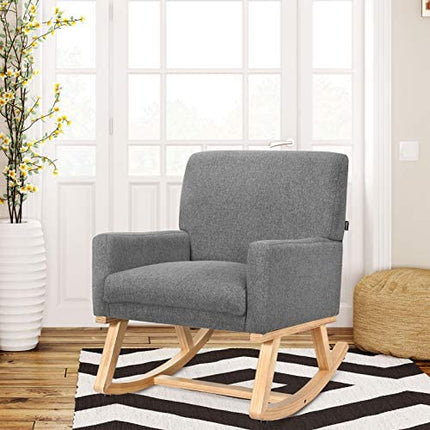 Dreamade Upholstered Rocking Chair with Fabric Padded Seat and Solid Wood Base