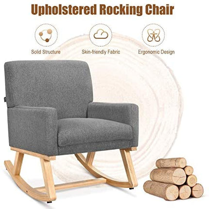 Dreamade Upholstered Rocking Chair with Fabric Padded Seat and Solid Wood Base