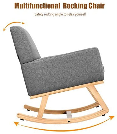 Dreamade Upholstered Rocking Chair with Fabric Padded Seat and Solid Wood Base