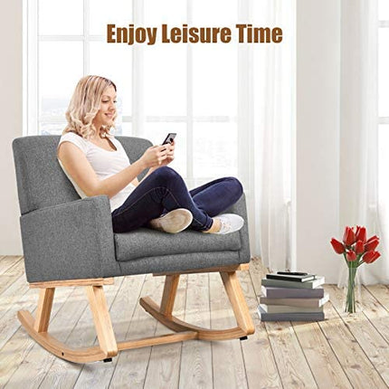 Dreamade Upholstered Rocking Chair with Fabric Padded Seat and Solid Wood Base