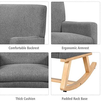 Dreamade Upholstered Rocking Chair with Fabric Padded Seat and Solid Wood Base