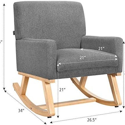 Dreamade Upholstered Rocking Chair with Fabric Padded Seat and Solid Wood Base
