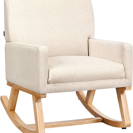Dreamade Upholstered Rocking Chair with Fabric Padded Seat and Solid Wood Base