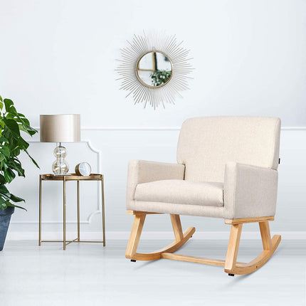Dreamade Upholstered Rocking Chair with Fabric Padded Seat and Solid Wood Base