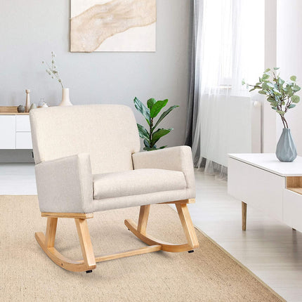 Dreamade Upholstered Rocking Chair with Fabric Padded Seat and Solid Wood Base