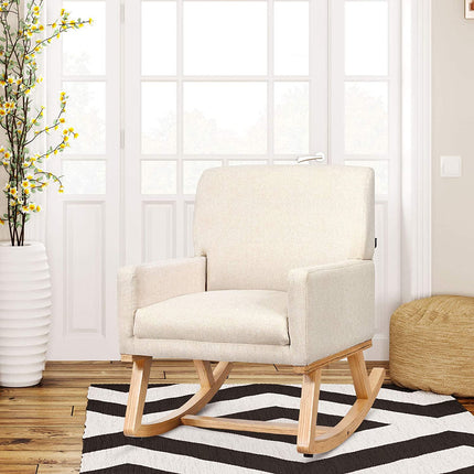Dreamade Upholstered Rocking Chair with Fabric Padded Seat and Solid Wood Base