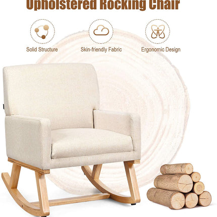 Dreamade Upholstered Rocking Chair with Fabric Padded Seat and Solid Wood Base