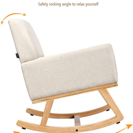 Dreamade Upholstered Rocking Chair with Fabric Padded Seat and Solid Wood Base