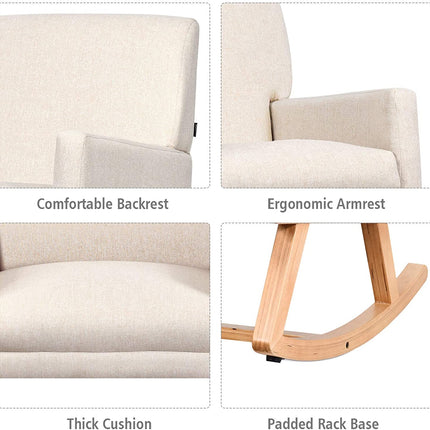 Dreamade Upholstered Rocking Chair with Fabric Padded Seat and Solid Wood Base