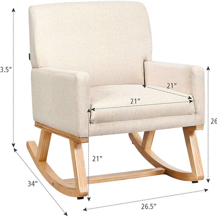 Dreamade Upholstered Rocking Chair with Fabric Padded Seat and Solid Wood Base