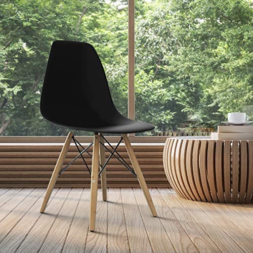 Dreamade Shell Lounge Plastic Side Chair Kitchen, Dining Room, Living Room, Set of 2, Black