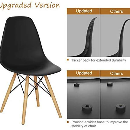 Dreamade Shell Lounge Plastic Side Chair Kitchen, Dining Room, Living Room, Set of 2, Black