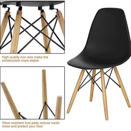 Dreamade Shell Lounge Plastic Side Chair Kitchen, Dining Room, Living Room, Set of 2, Black