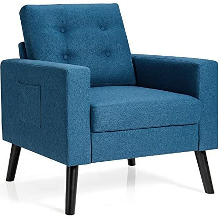 Dreamade Linen Fabric Armchairs with Side Pockets and Wood Legs, Set of 2