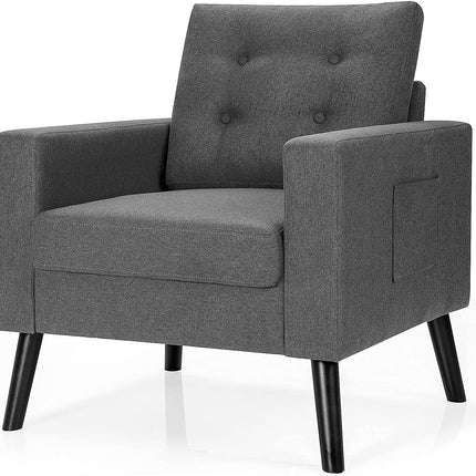 Dreamade Linen Fabric Armchairs with Side Pockets and Wood Legs, Set of 2