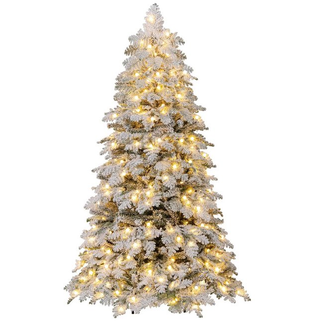 Dreamade Pre-Lit Snow Flocked Christmas Tree with Mixed Branch Tips & LED Lights
