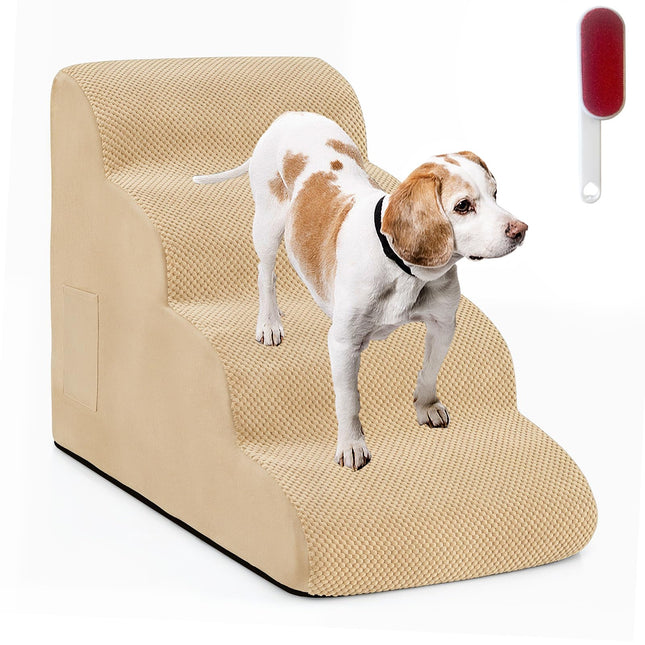 Dreamade Dog Ramp Stairs for Bed with 4 Tiers High Density Foam Washable Cover Non-Slip