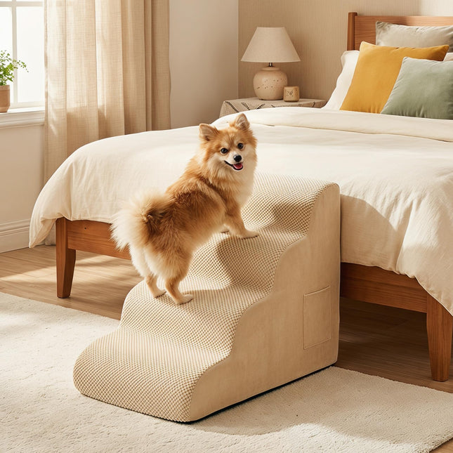Dreamade Dog Ramp Stairs for Bed with 4 Tiers High Density Foam Washable Cover Non-Slip