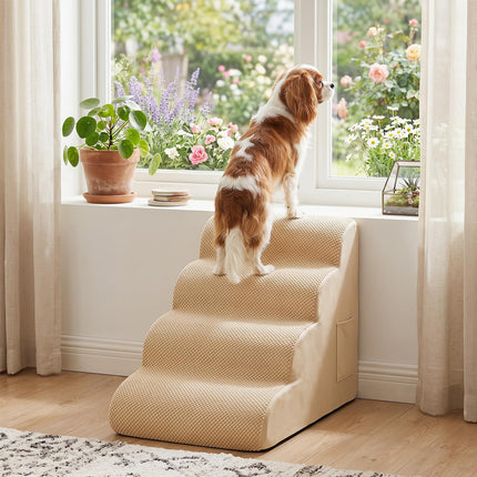 Dreamade Dog Ramp Stairs for Bed with 4 Tiers High Density Foam Washable Cover Non-Slip