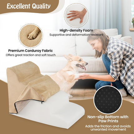 Dreamade Dog Ramp Stairs for Bed with 4 Tiers High Density Foam Washable Cover Non-Slip